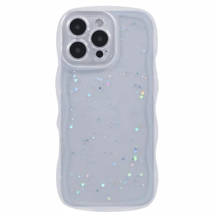 WANLONFENG JWT Series for iPhone 16 Pro Max TPU Case Epoxy Phone Cover Wavy Edge with Tempered Glass