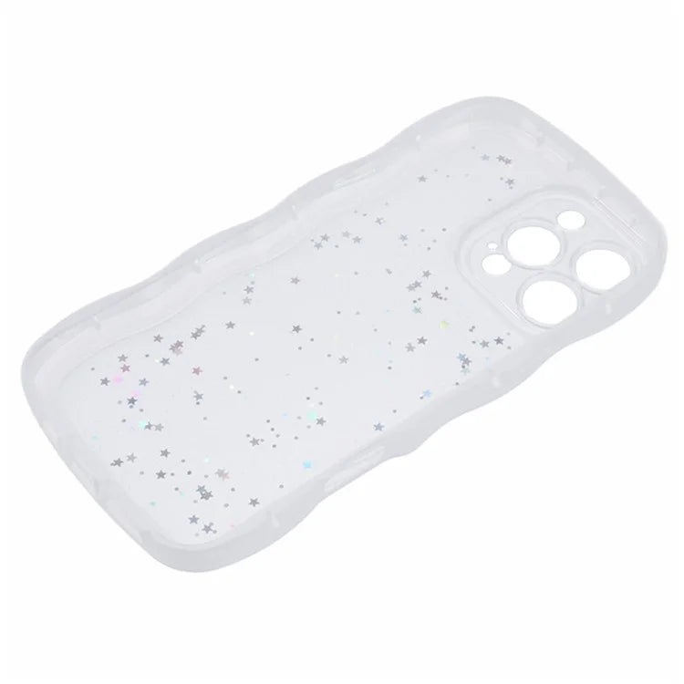 WANLONFENG JWT Series for iPhone 16 Pro Max TPU Case Epoxy Phone Cover Wavy Edge with Tempered Glass