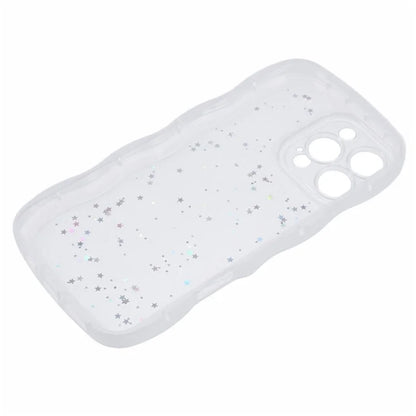 WANLONFENG JWT Series for iPhone 16 Pro Max TPU Case Epoxy Phone Cover Wavy Edge with Tempered Glass