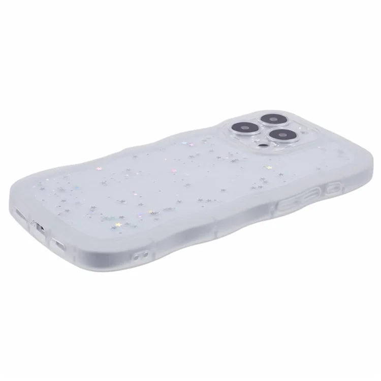 WANLONFENG JWT Series for iPhone 16 Pro Max TPU Case Epoxy Phone Cover Wavy Edge with Tempered Glass