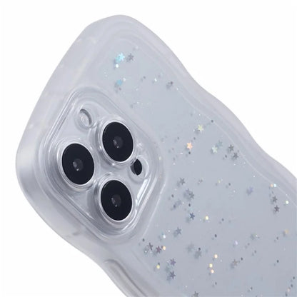 WANLONFENG JWT Series for iPhone 16 Pro Max TPU Case Epoxy Phone Cover Wavy Edge with Tempered Glass