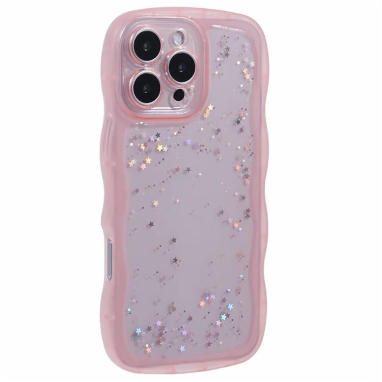 WANLONFENG JWT Series for iPhone 16 Pro Max TPU Case Epoxy Phone Cover Wavy Edge with Tempered Glass