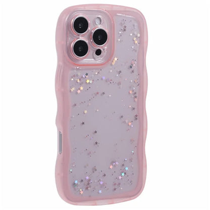 WANLONFENG JWT Series for iPhone 16 Pro Max TPU Case Epoxy Phone Cover Wavy Edge with Tempered Glass
