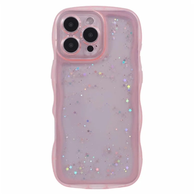 WANLONFENG JWT Series for iPhone 16 Pro Max TPU Case Epoxy Phone Cover Wavy Edge with Tempered Glass