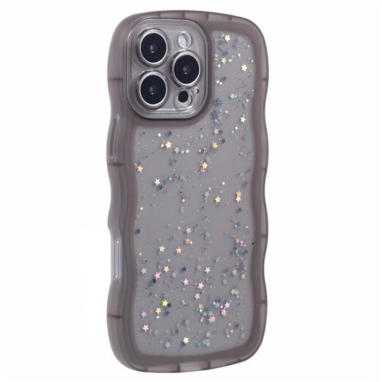 WANLONFENG JWT Series for iPhone 16 Pro Max TPU Case Epoxy Phone Cover Wavy Edge with Tempered Glass