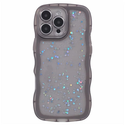 WANLONFENG JWT Series for iPhone 16 Pro Max TPU Case Epoxy Phone Cover Wavy Edge with Tempered Glass