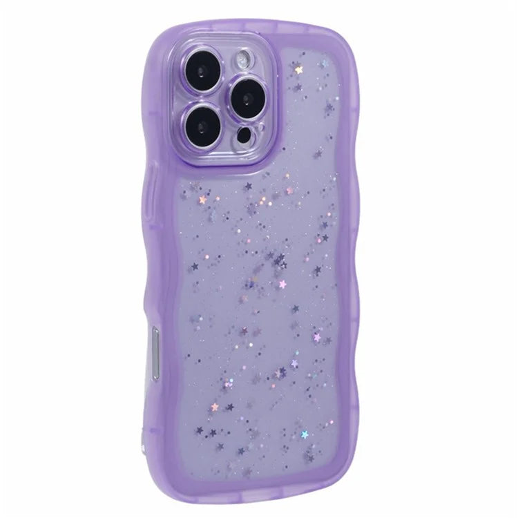 WANLONFENG JWT Series for iPhone 16 Pro Max TPU Case Epoxy Phone Cover Wavy Edge with Tempered Glass