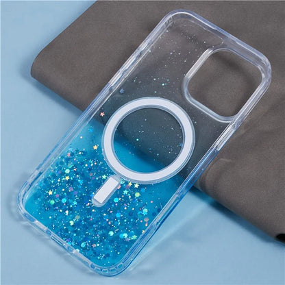WANLONFENG JWT1 Series for iPhone 16 Pro Max Magnetic Case Epoxy Glitter TPU Phone Cover with Tempered Glass Film