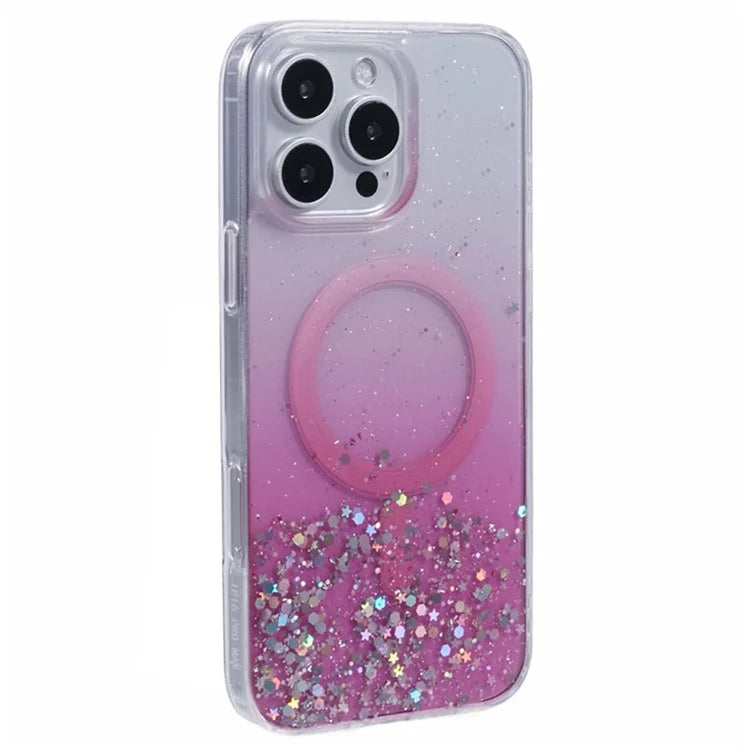 WANLONFENG JWT1 Series for iPhone 16 Pro Max Magnetic Case Epoxy Glitter TPU Phone Cover with Tempered Glass Film