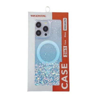 WANLONFENG JWT1 Series for iPhone 16 Pro Max Magnetic Case Epoxy Glitter TPU Phone Cover with Tempered Glass Film