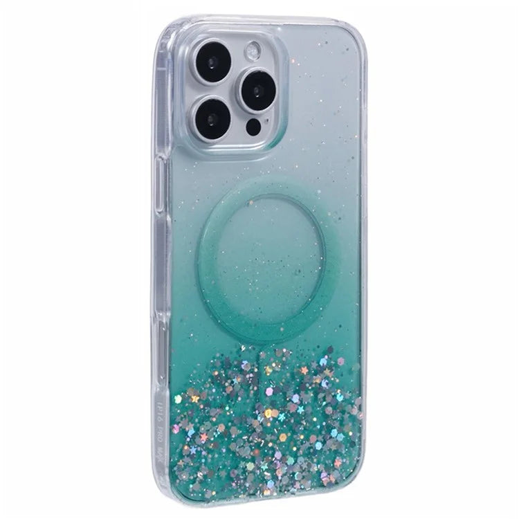 WANLONFENG JWT1 Series for iPhone 16 Pro Max Magnetic Case Epoxy Glitter TPU Phone Cover with Tempered Glass Film
