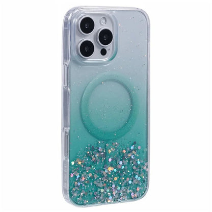 WANLONFENG JWT1 Series for iPhone 16 Pro Max Magnetic Case Epoxy Glitter TPU Phone Cover with Tempered Glass Film