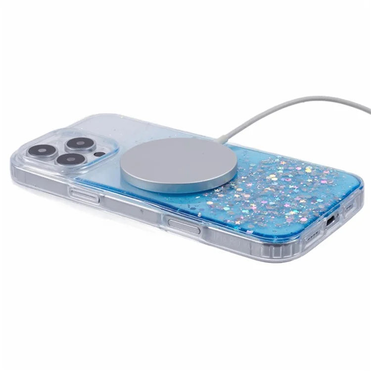 WANLONFENG JWT1 Series for iPhone 16 Pro Max Magnetic Case Epoxy Glitter TPU Phone Cover with Tempered Glass Film