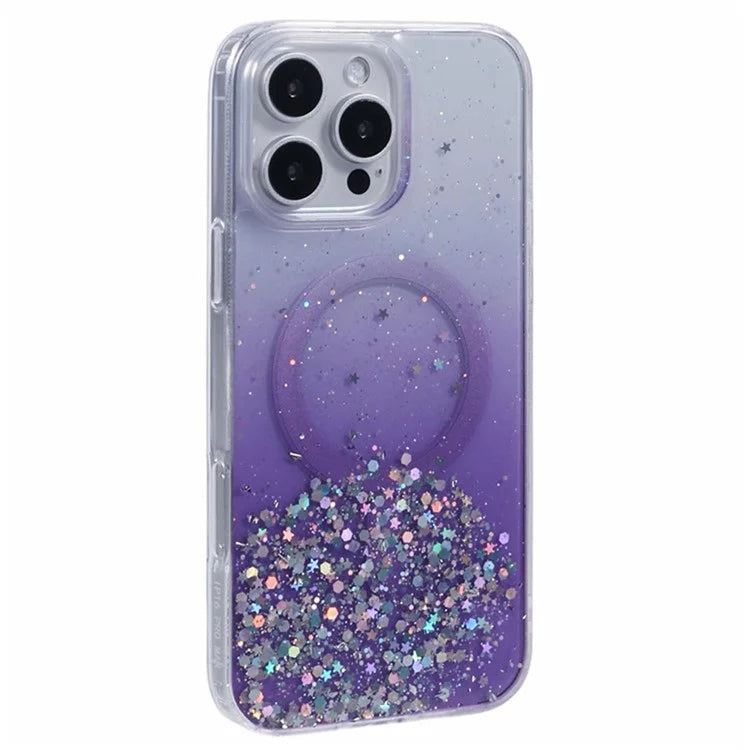 WANLONFENG JWT1 Series for iPhone 16 Pro Max Magnetic Case Epoxy Glitter TPU Phone Cover with Tempered Glass Film