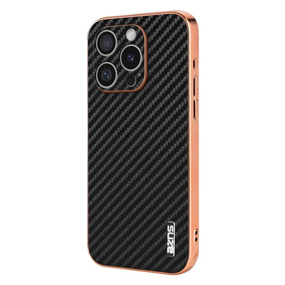 AZNS For iPhone 16 Pro Max Case Electroplating Carbon Fiber Texture PU+TPU Phone Cover