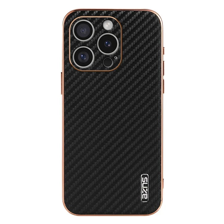 AZNS For iPhone 16 Pro Max Case Electroplating Carbon Fiber Texture PU+TPU Phone Cover