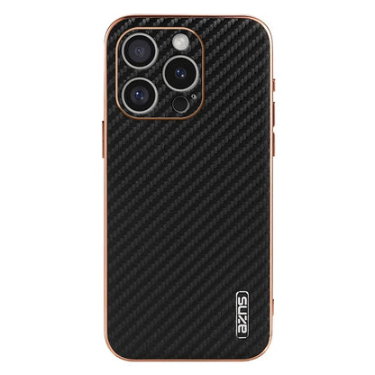 AZNS For iPhone 16 Pro Max Case Electroplating Carbon Fiber Texture PU+TPU Phone Cover