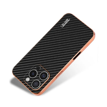 AZNS For iPhone 16 Pro Max Case Electroplating Carbon Fiber Texture PU+TPU Phone Cover
