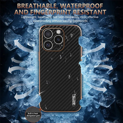 AZNS For iPhone 16 Pro Max Case Electroplating Carbon Fiber Texture PU+TPU Phone Cover