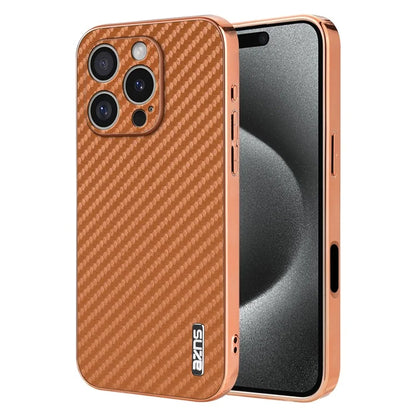 AZNS For iPhone 16 Pro Max Case Electroplating Carbon Fiber Texture PU+TPU Phone Cover