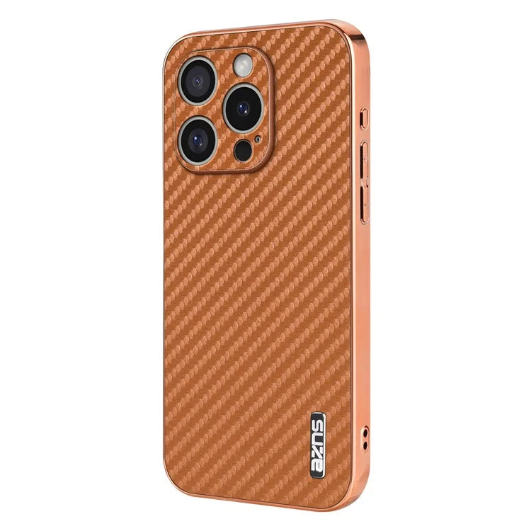 AZNS For iPhone 16 Pro Max Case Electroplating Carbon Fiber Texture PU+TPU Phone Cover
