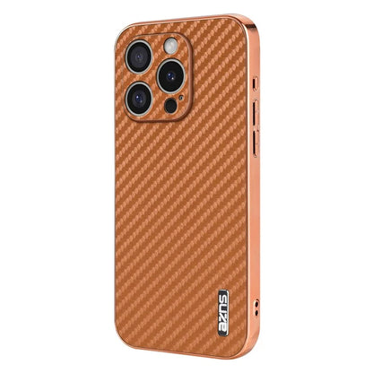 AZNS For iPhone 16 Pro Max Case Electroplating Carbon Fiber Texture PU+TPU Phone Cover