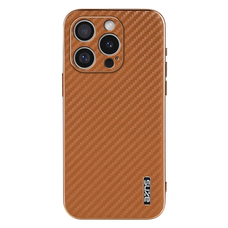 AZNS For iPhone 16 Pro Max Case Electroplating Carbon Fiber Texture PU+TPU Phone Cover