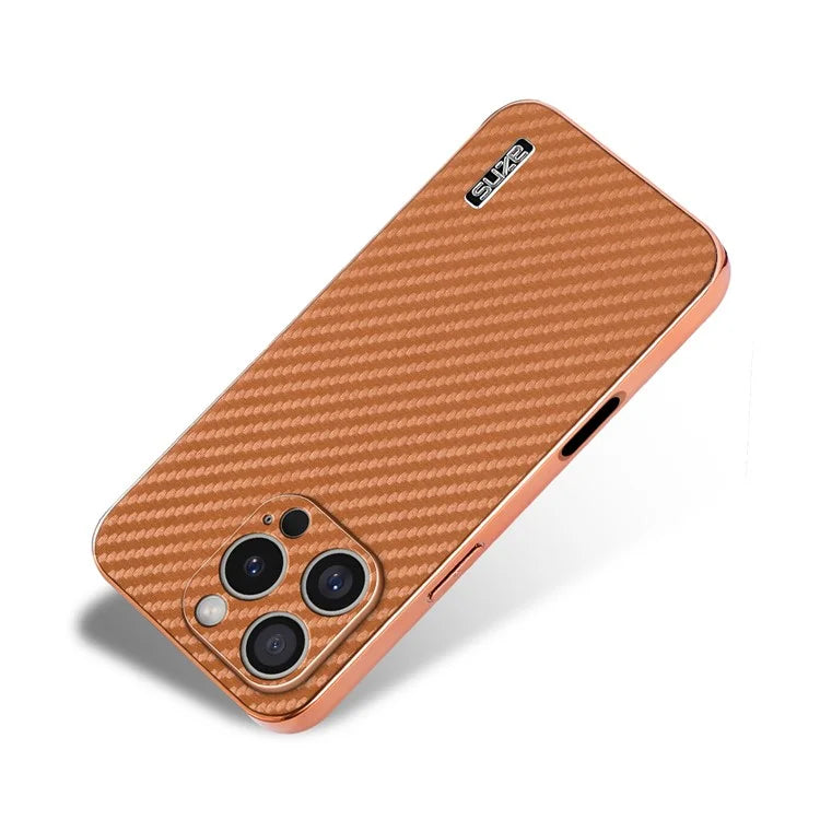 AZNS For iPhone 16 Pro Max Case Electroplating Carbon Fiber Texture PU+TPU Phone Cover