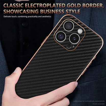 AZNS For iPhone 16 Pro Max Case Electroplating Carbon Fiber Texture PU+TPU Phone Cover