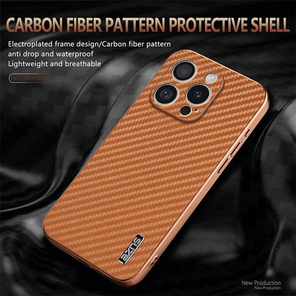 AZNS For iPhone 16 Pro Max Case Electroplating Carbon Fiber Texture PU+TPU Phone Cover