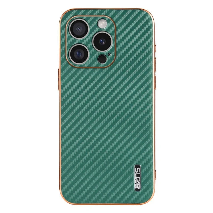 AZNS For iPhone 16 Pro Max Case Electroplating Carbon Fiber Texture PU+TPU Phone Cover