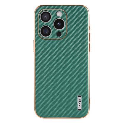AZNS For iPhone 16 Pro Max Case Electroplating Carbon Fiber Texture PU+TPU Phone Cover