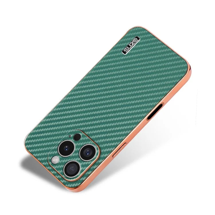 AZNS For iPhone 16 Pro Max Case Electroplating Carbon Fiber Texture PU+TPU Phone Cover