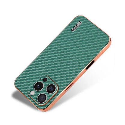 AZNS For iPhone 16 Pro Max Case Electroplating Carbon Fiber Texture PU+TPU Phone Cover