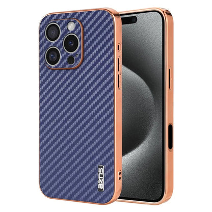AZNS For iPhone 16 Pro Max Case Electroplating Carbon Fiber Texture PU+TPU Phone Cover