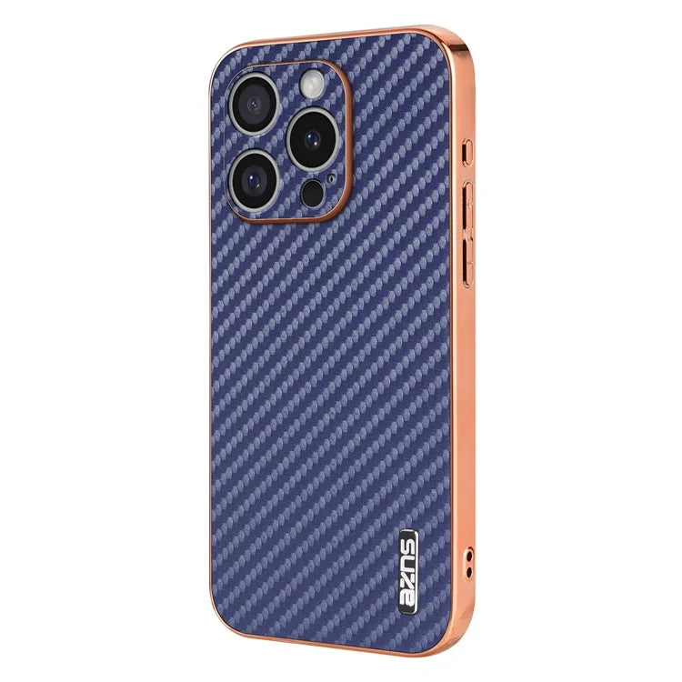 AZNS For iPhone 16 Pro Max Case Electroplating Carbon Fiber Texture PU+TPU Phone Cover