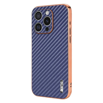AZNS For iPhone 16 Pro Max Case Electroplating Carbon Fiber Texture PU+TPU Phone Cover