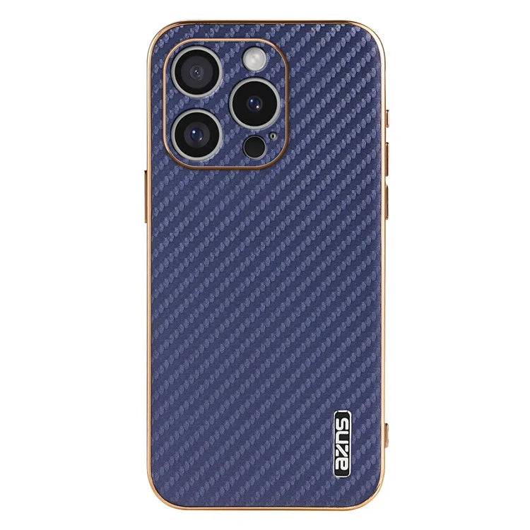 AZNS For iPhone 16 Pro Max Case Electroplating Carbon Fiber Texture PU+TPU Phone Cover