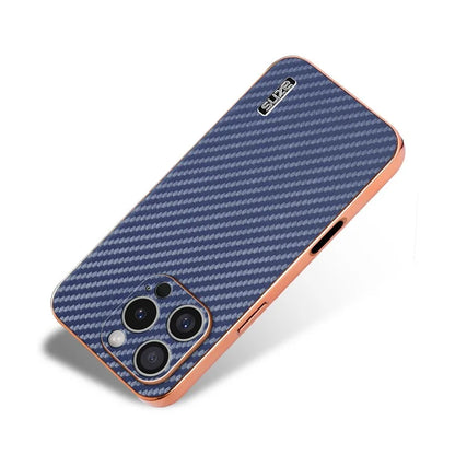 AZNS For iPhone 16 Pro Max Case Electroplating Carbon Fiber Texture PU+TPU Phone Cover