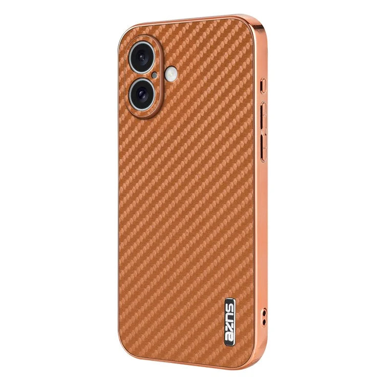 AZNS For iPhone 16 Plus Case Electroplating Carbon Fiber Texture PU+TPU Phone Cover