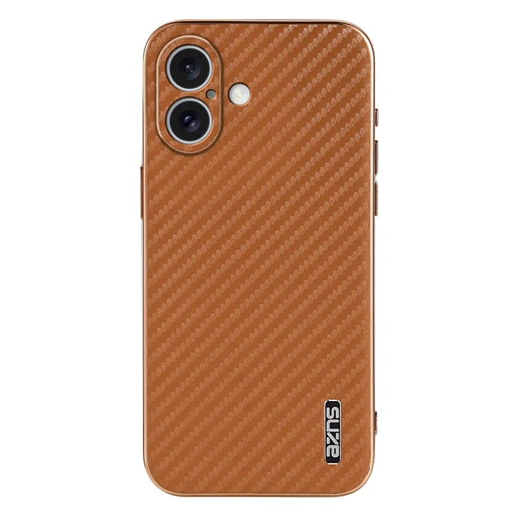 AZNS For iPhone 16 Plus Case Electroplating Carbon Fiber Texture PU+TPU Phone Cover