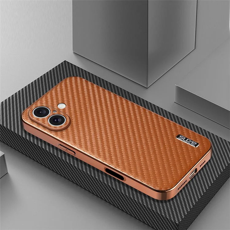 AZNS For iPhone 16 Plus Case Electroplating Carbon Fiber Texture PU+TPU Phone Cover