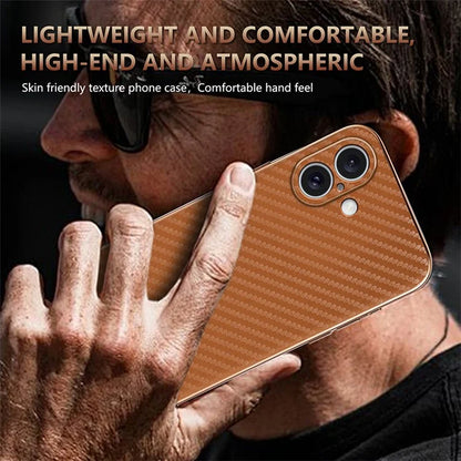 AZNS For iPhone 16 Plus Case Electroplating Carbon Fiber Texture PU+TPU Phone Cover