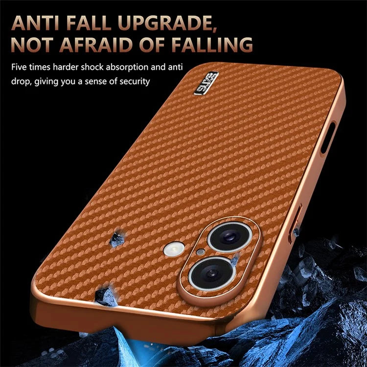 AZNS For iPhone 16 Plus Case Electroplating Carbon Fiber Texture PU+TPU Phone Cover