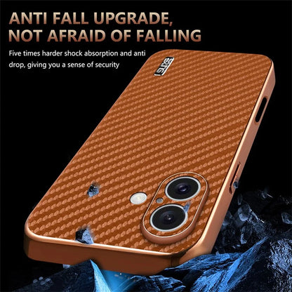 AZNS For iPhone 16 Plus Case Electroplating Carbon Fiber Texture PU+TPU Phone Cover