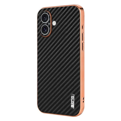 AZNS For iPhone 16 Plus Case Electroplating Carbon Fiber Texture PU+TPU Phone Cover