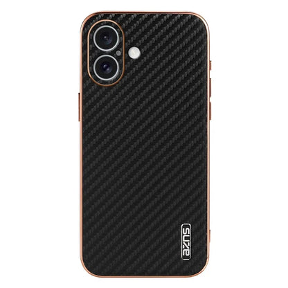 AZNS For iPhone 16 Plus Case Electroplating Carbon Fiber Texture PU+TPU Phone Cover