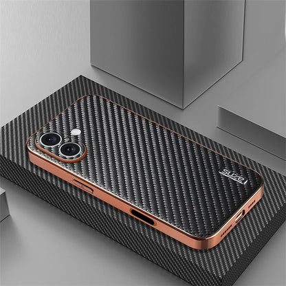 AZNS For iPhone 16 Plus Case Electroplating Carbon Fiber Texture PU+TPU Phone Cover