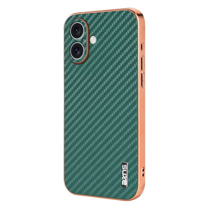 AZNS For iPhone 16 Plus Case Electroplating Carbon Fiber Texture PU+TPU Phone Cover
