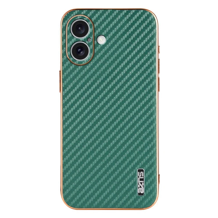 AZNS For iPhone 16 Plus Case Electroplating Carbon Fiber Texture PU+TPU Phone Cover